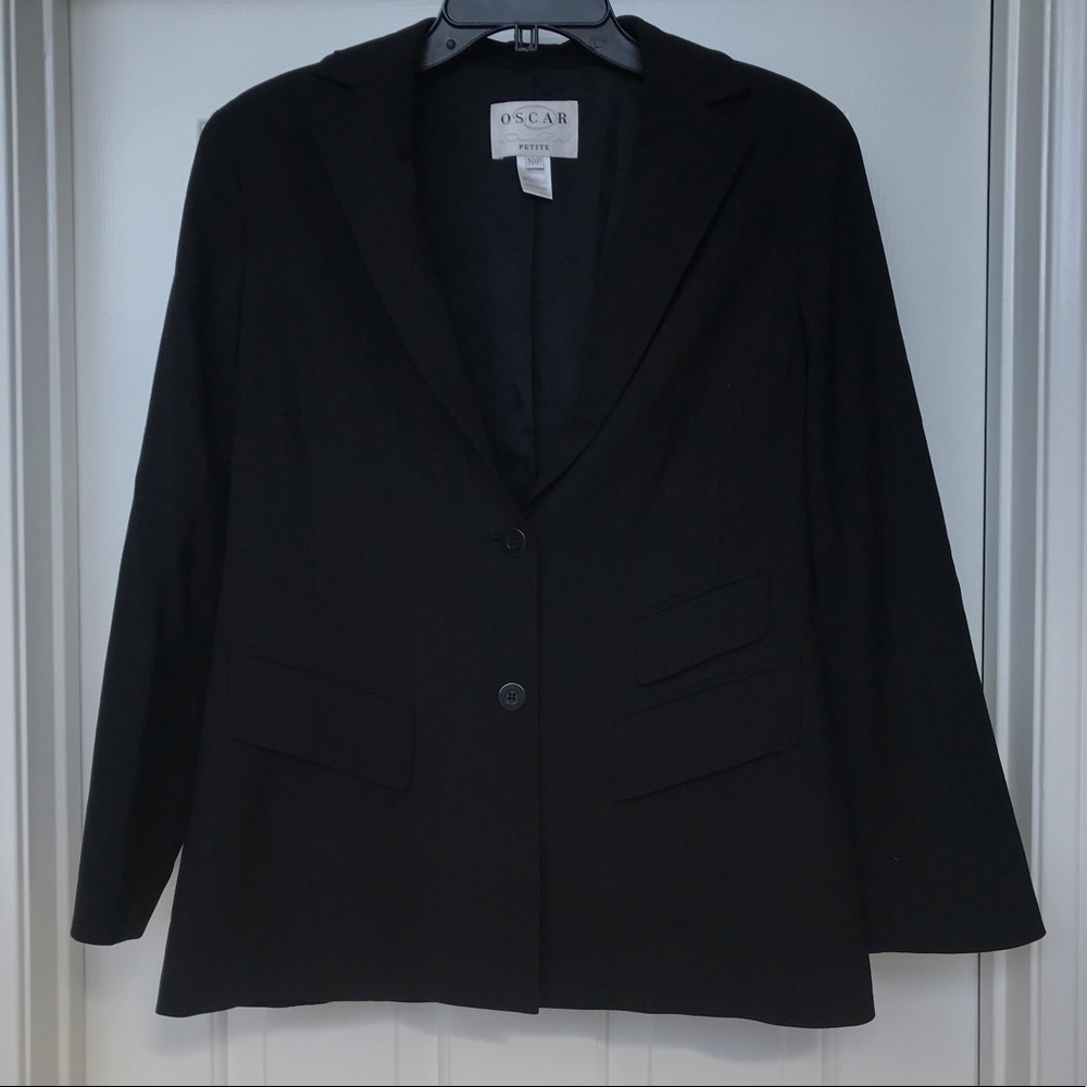 O Oscar De La Renta Black Red Pinstripe Blazer